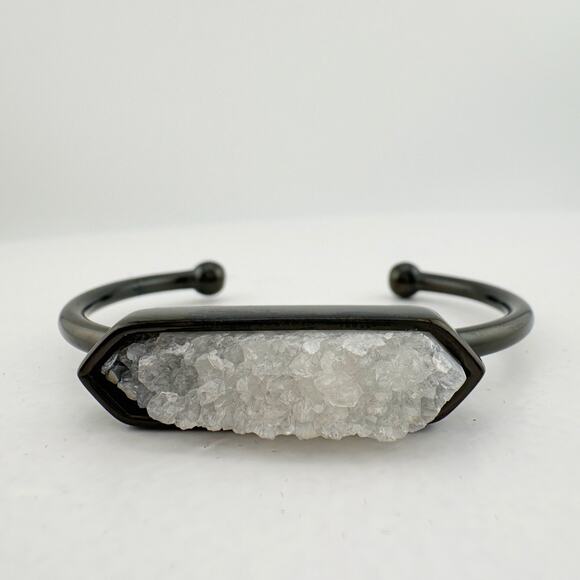 Black Ondine White Quartz Bangle Bracelet - Picture 4 of 12